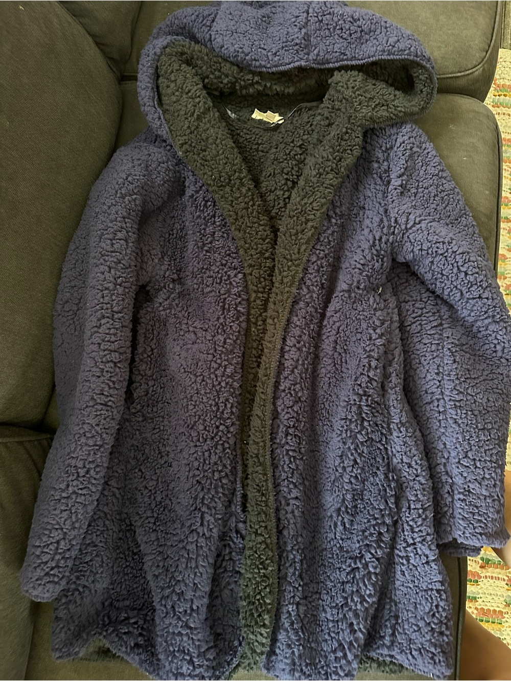 Cozy Sherpa Hooded Coat - Deep Navy with Charcoal Trim
